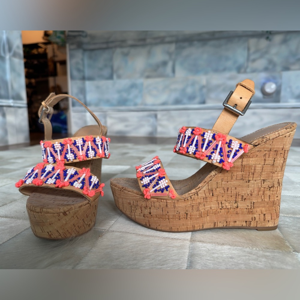 Like new- Rebecca Taylor beaded cork wedges (size 8)